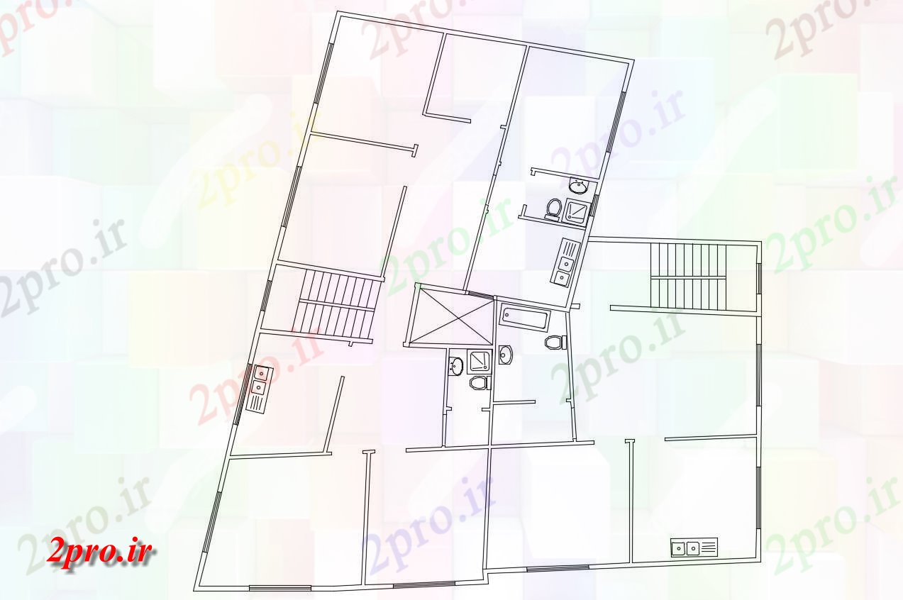 دانلود نقشه مسکونی  ، ویلایی ، آپارتمان  و 2 BHK آپارتمان   خانه طراحی (کد156049)
