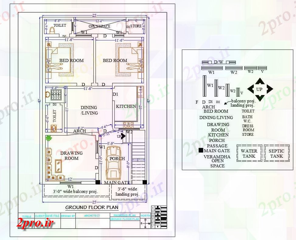 دانلود نقشه خانه های کوچک ، نگهبانی ، سازمانی - X 40 'شمالی خانه طرحی 7 در 11 متر (کد156052)