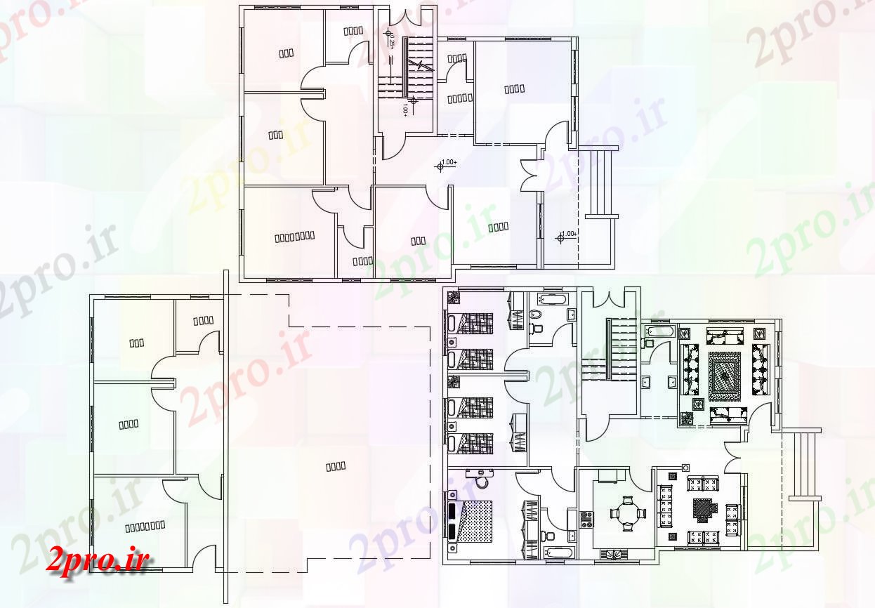 دانلود نقشه خانه های کوچک ، نگهبانی ، سازمانی - معماری خانه مبلمان 12 در 14 متر (کد156058)