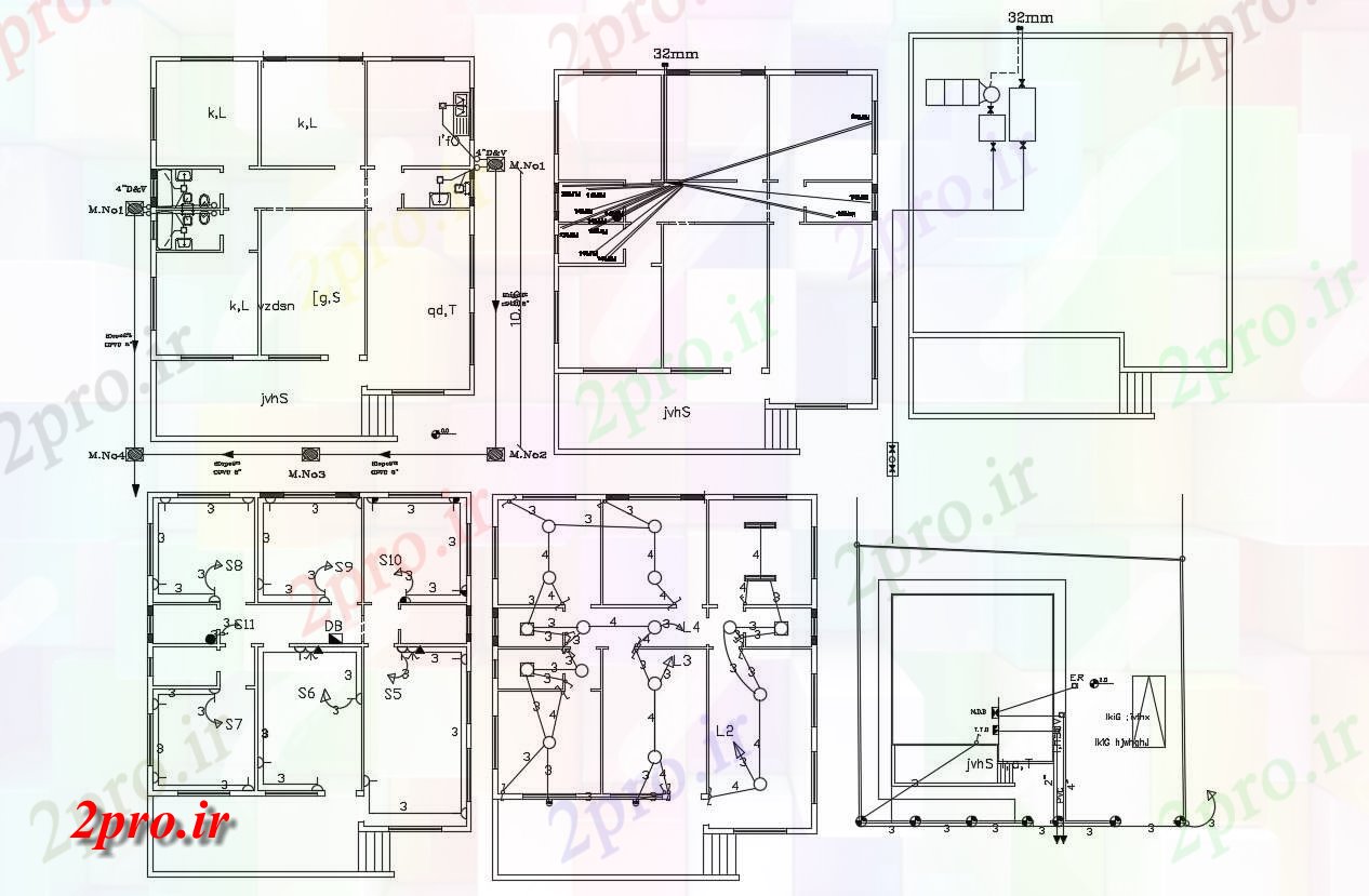 دانلود نقشه خانه های کوچک ، نگهبانی ، سازمانی - BHK خانه برق و لوله کشی طرح (کد156071)