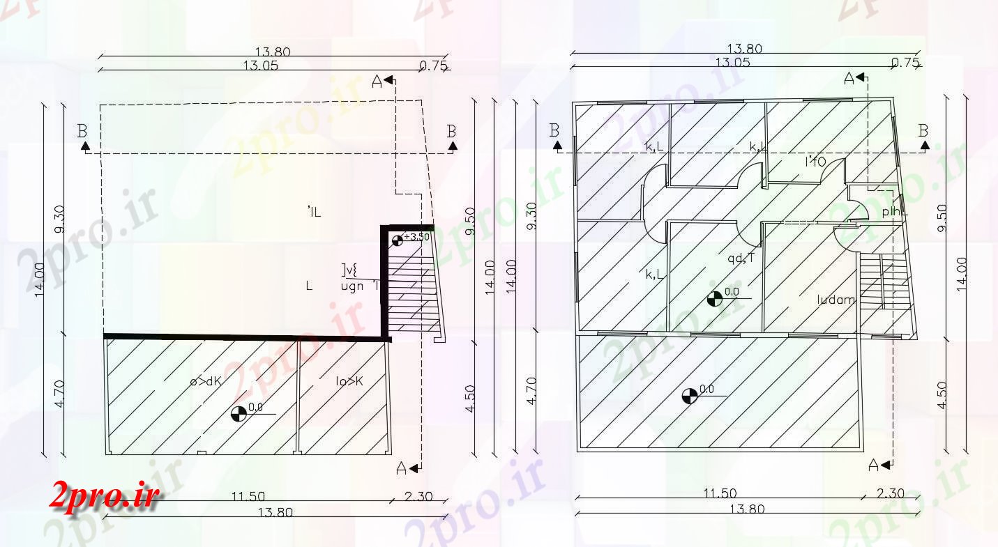 دانلود نقشه خانه های کوچک ، نگهبانی ، سازمانی - توسط 45 خانه طراحی اتوکد 13 در 14 متر (کد156072)