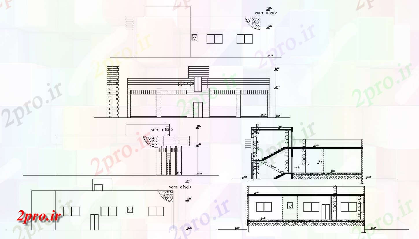 دانلود نقشه خانه های کوچک ، نگهبانی ، سازمانی - جبهه جانبی فروشگاه با خانه طراحی ساختمان (کد156078)