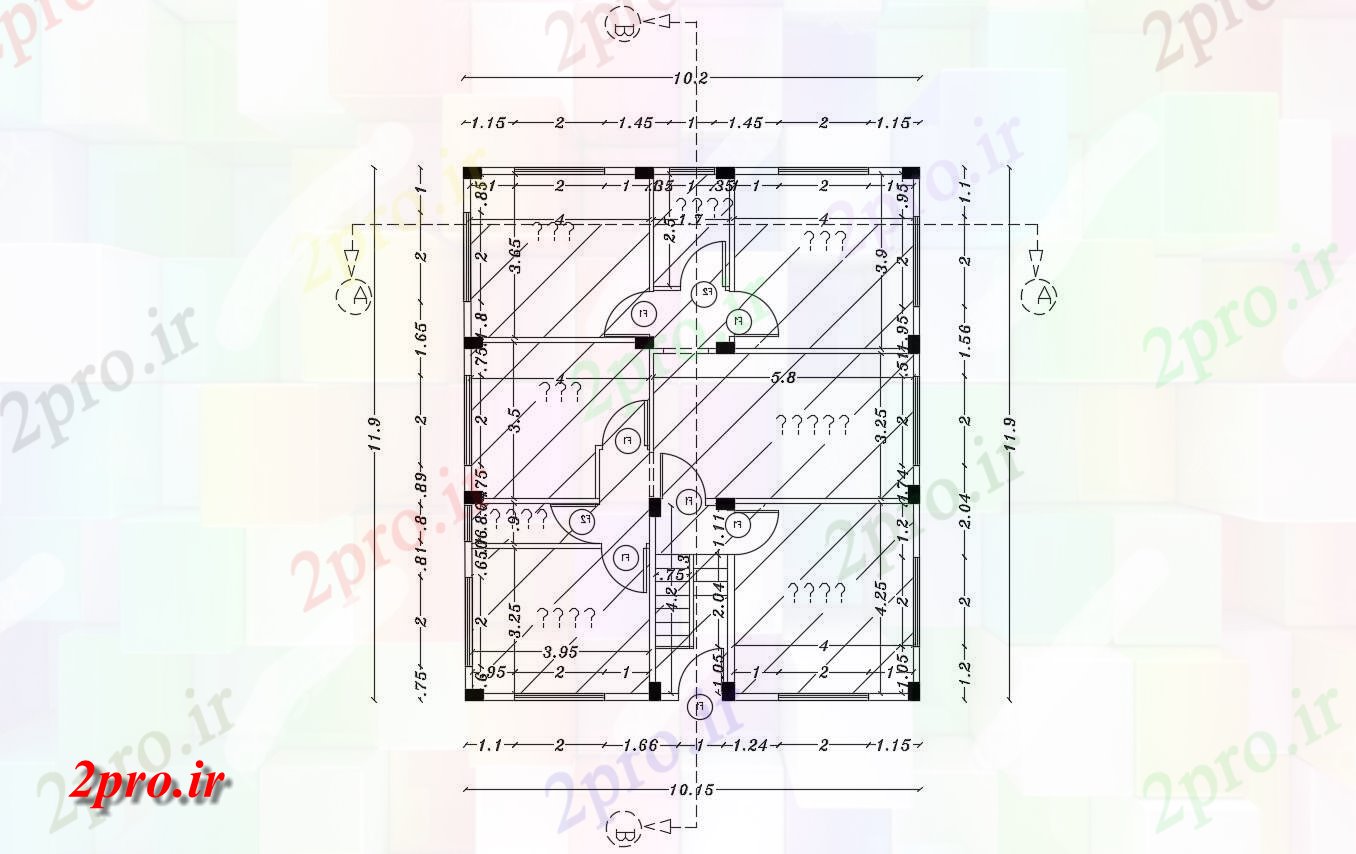 دانلود نقشه خانه های کوچک ، نگهبانی ، سازمانی - X 40 طرحی خانه طبقه همکف 10 در 11 متر (کد156079)