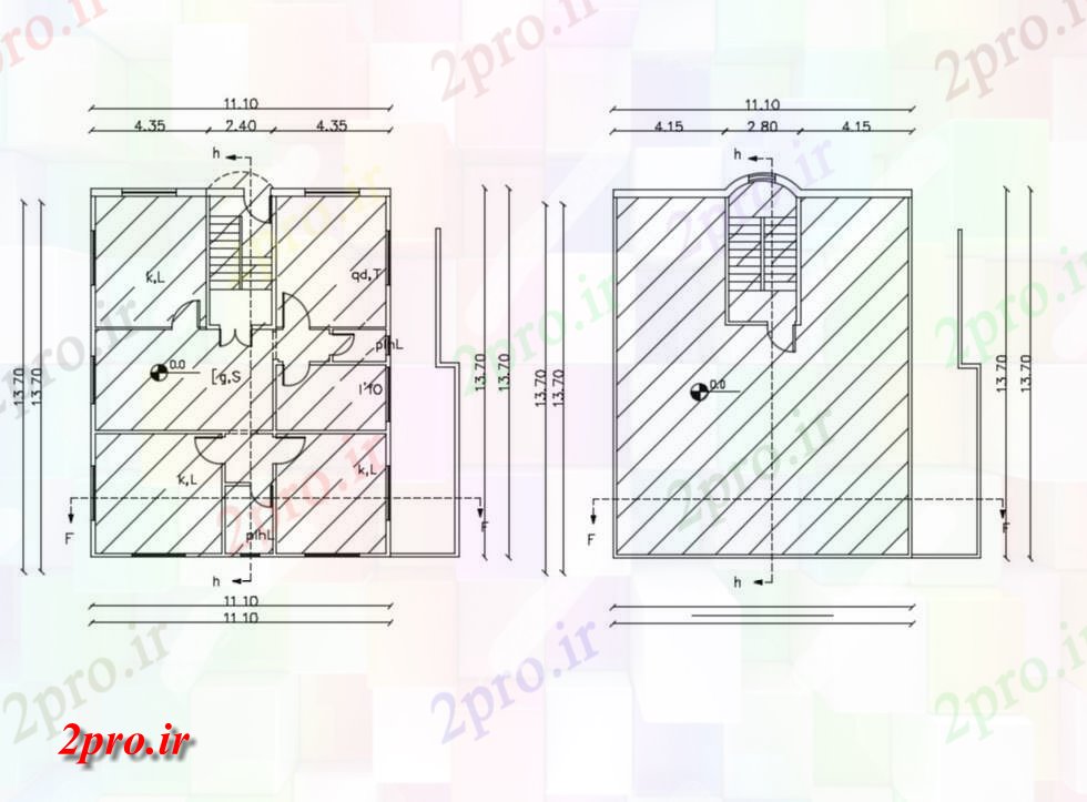 دانلود نقشه خانه های کوچک ، نگهبانی ، سازمانی - میدان حیاط خانه 11 در 13 متر (کد156081)