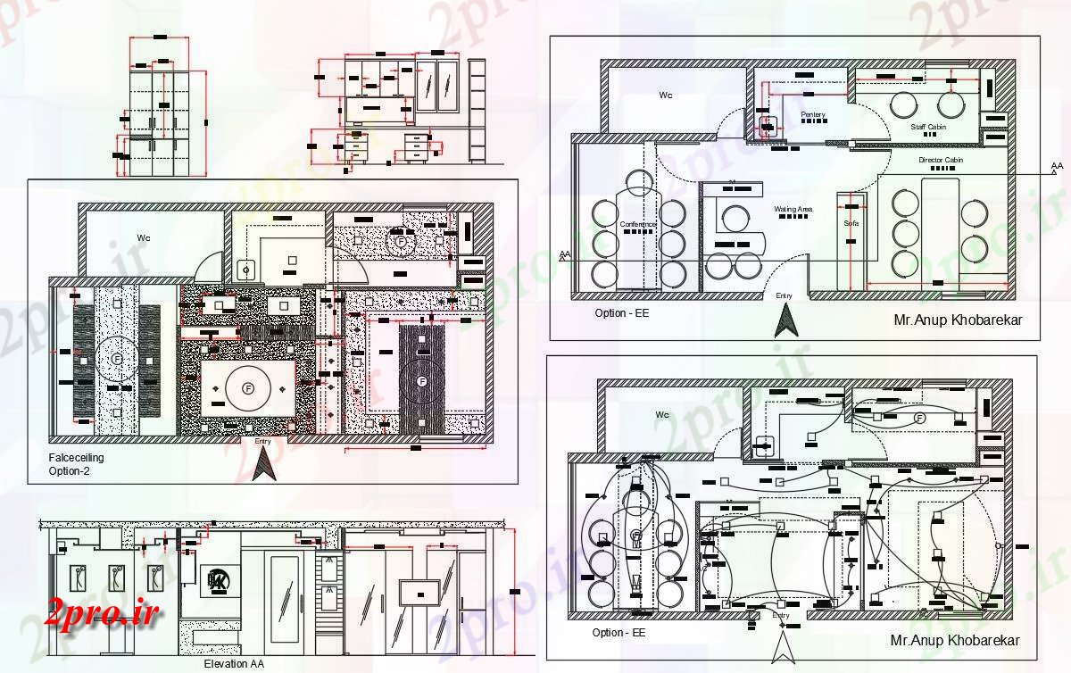 دانلود نقشه دفتر طراحی داخلی پروژه برای 5 در 9 متر (کد156098)