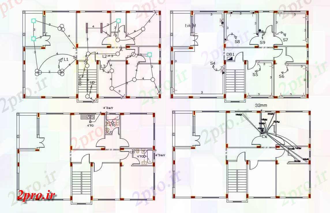 دانلود نقشه خانه های کوچک ، نگهبانی ، سازمانی - X 52 طرحی خانه چیدمان برق 10 در 16 متر (کد156116)