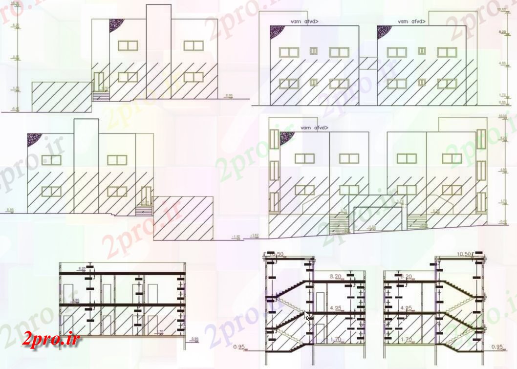 دانلود نقشه مسکونی  ، ویلایی ، آپارتمان  دوقلو ساختمان خانه بخشی نما طراحی (کد156180)