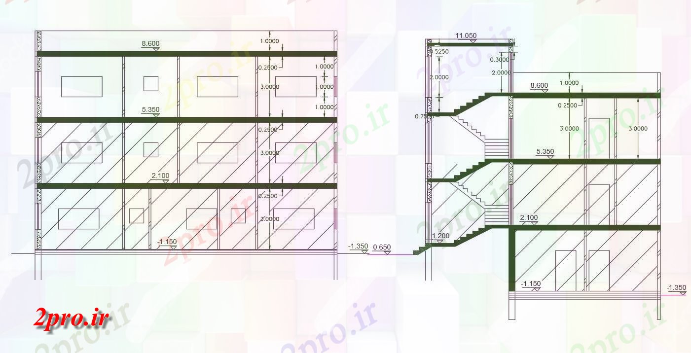 دانلود نقشه خانه های کوچک ، نگهبانی ، سازمانی - ویلایی ساختمان بخش نشیمن  (کد156200)