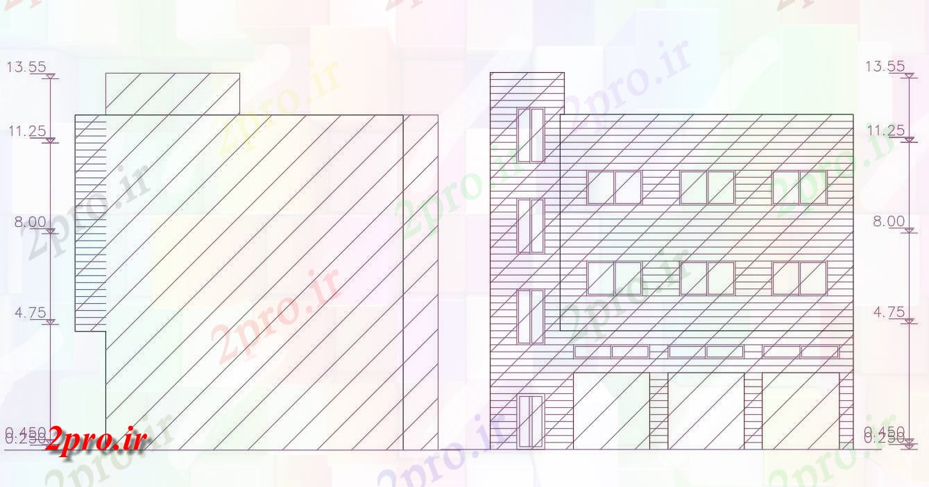 دانلود نقشه مسکونی  ، ویلایی ، آپارتمان  سطحی آپارتمان   جلو و عقب نما طراحی (کد156206)