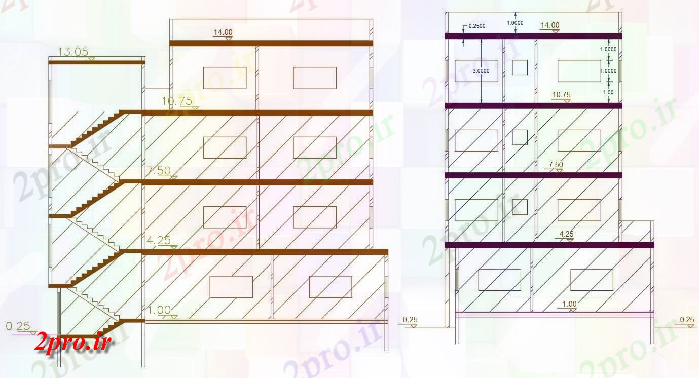 دانلود نقشه مسکونی  ، ویلایی ، آپارتمان   آپارتمان   ساختمان بخش نشیمن   (کد156227)