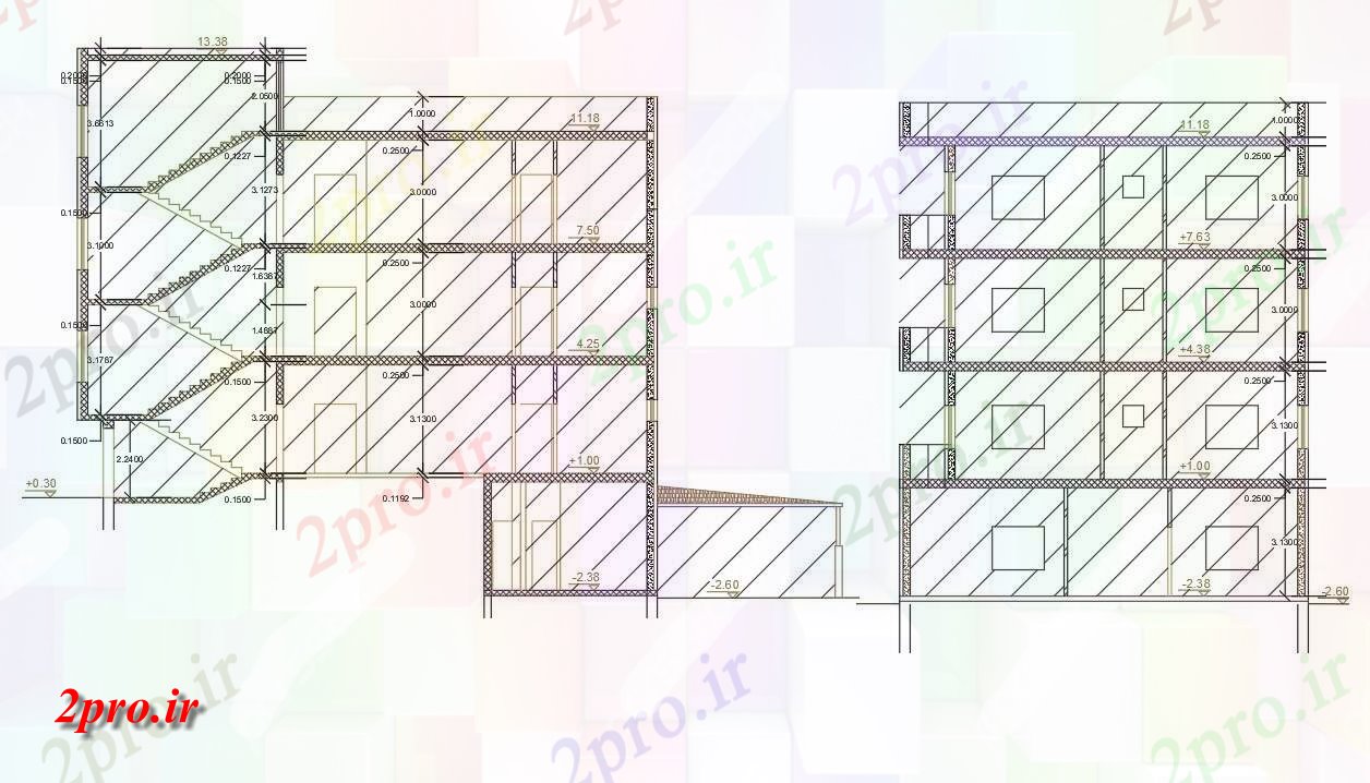 دانلود نقشه مسکونی  ، ویلایی ، آپارتمان  G + 3 آپارتمان   ساختمان بخش نشیمن (کد156230)