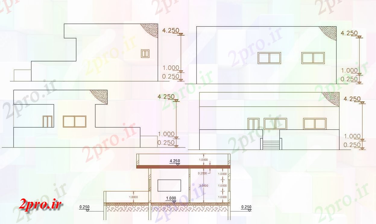 دانلود نقشه خانه های کوچک ، نگهبانی ، سازمانی - فوت مربع ساختمان خانه 7 در 12 متر (کد156241)