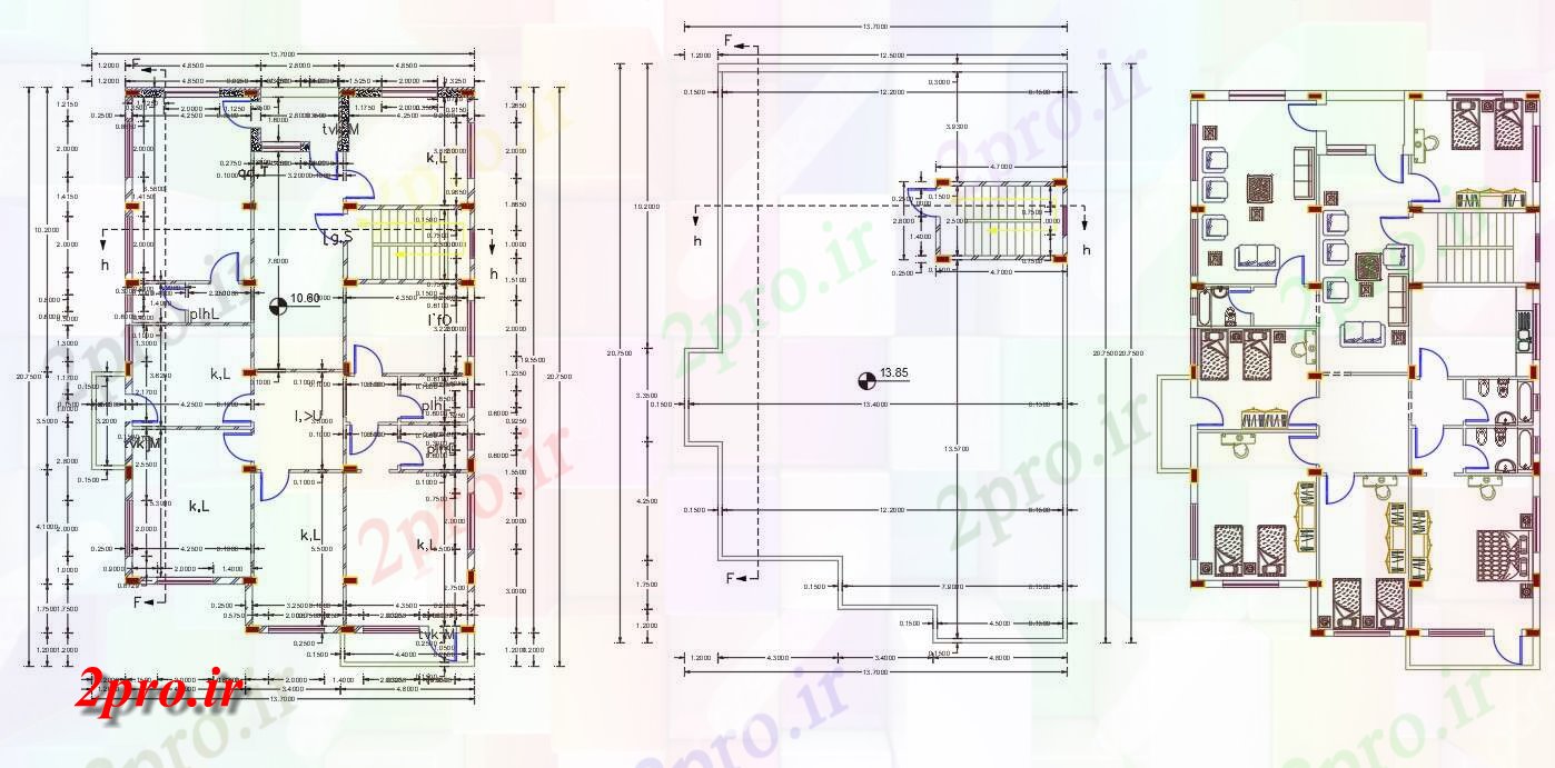 دانلود نقشه مسکونی  ، ویلایی ، آپارتمان  BHK آپارتمان   ویلا مبلمان چیدمان  (کد156260)