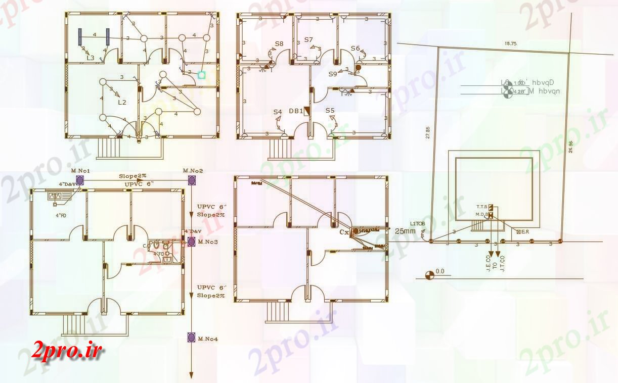 دانلود نقشه مسکونی ، ویلایی ، آپارتمان BHK خانه لوله کشی و برق طرحی چیدمان 9 در 11 متر (کد156292)