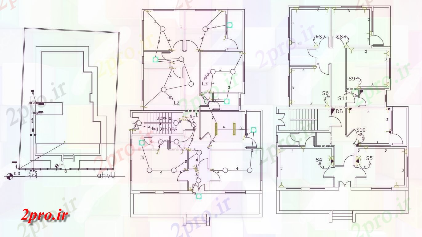 دانلود نقشه مسکونی ، ویلایی ، آپارتمان X 65 فوت اندازه پلات برای 4 BHK خانه طرحی چیدمان برق 13 در 18 متر (کد156296)