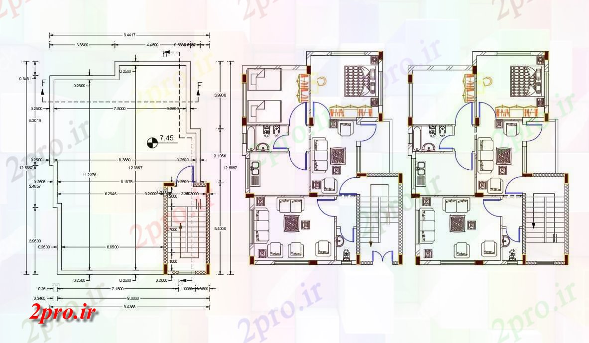 دانلود نقشه مسکونی ، ویلایی ، آپارتمان X 40 فوت خانه مبلمان طراحی 9 در 12 متر (کد156304)