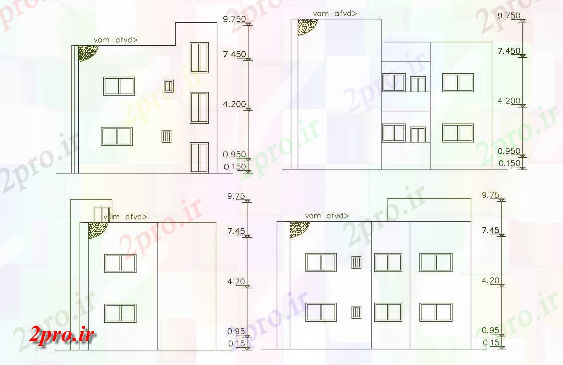 دانلود نقشه مسکونی  ، ویلایی ، آپارتمان  فوت مربع ساختمان خانه نمای (کد156305)