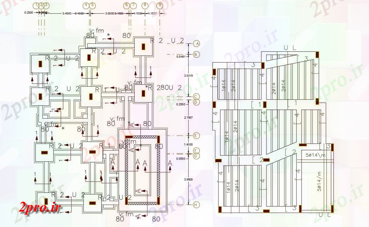 دانلود نقشه جزئیات ستون میدان حیاط خانه ساخت و ساز نشیمن (کد156306)