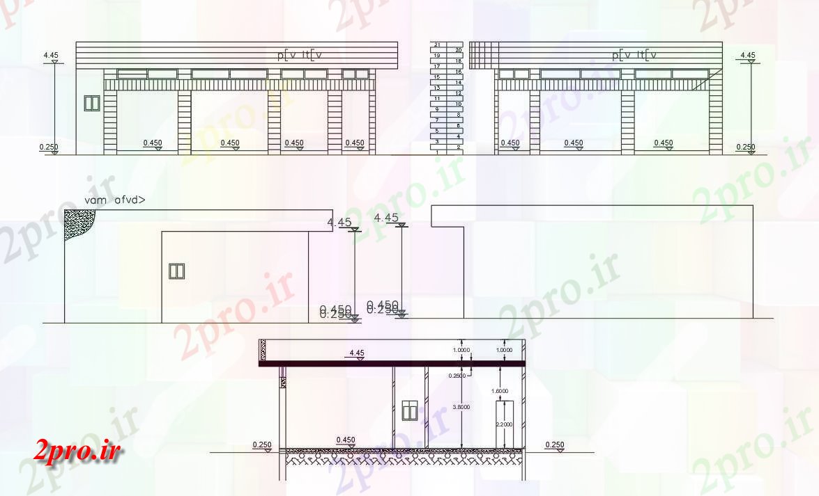 دانلود نقشه ساختمان اداری - تجاری - صنعتی فروشگاه تجاری ساختمان بخش و نما طراحی (کد156321)