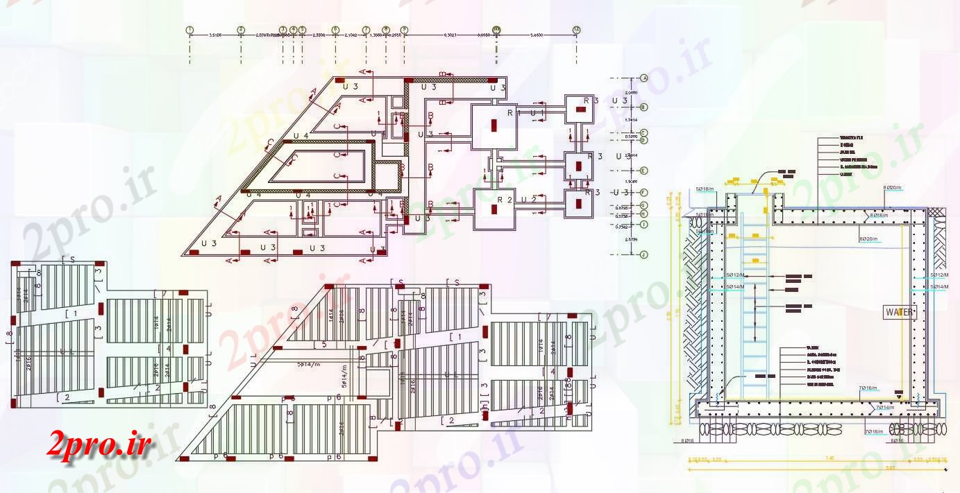 دانلود نقشه جزئیات ستون طرحی بنیاد اتوکد خانه و دال نوار طراحی ساختار (کد156330)