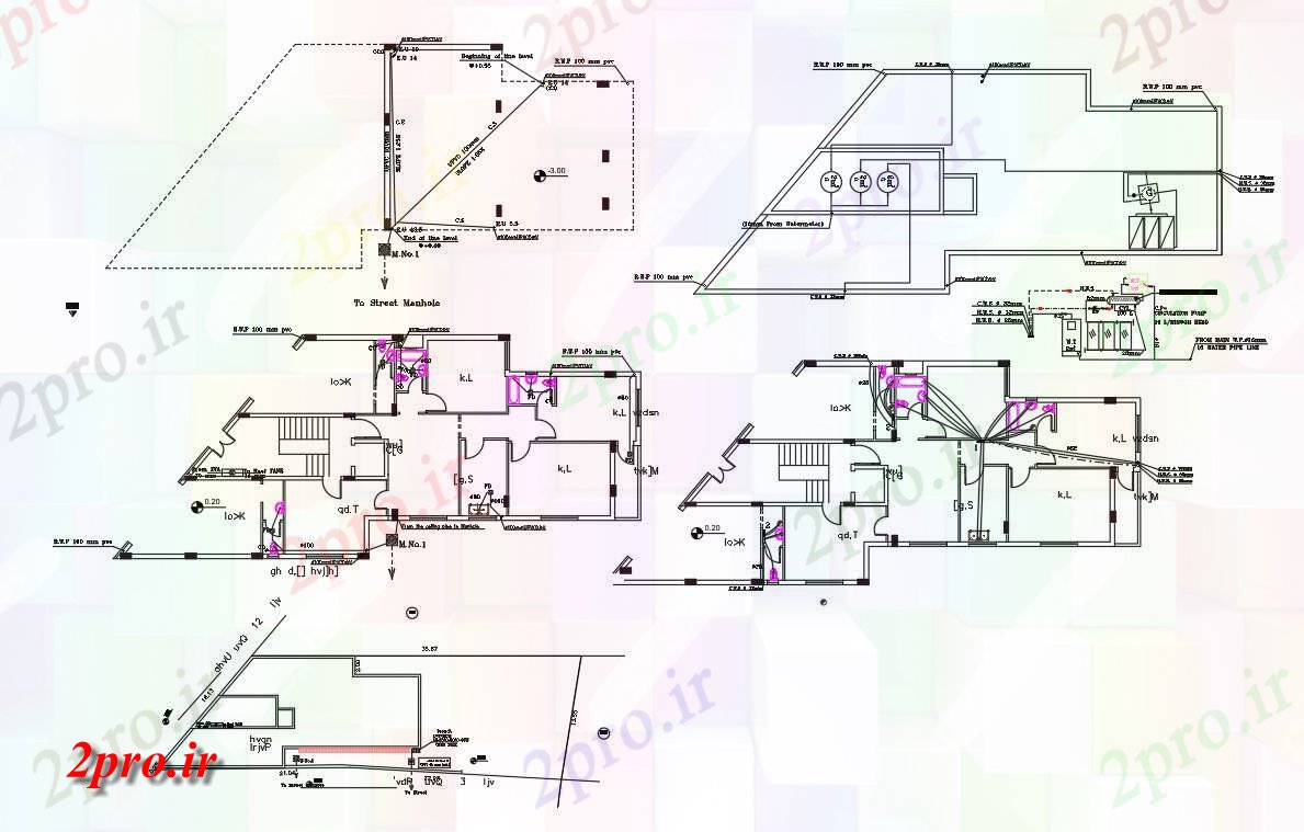 دانلود نقشه مسکونی ، ویلایی ، آپارتمان BHK خانه طرحی با لوله کشی و چیدمان نشیمن 15 در 28 متر (کد156331)