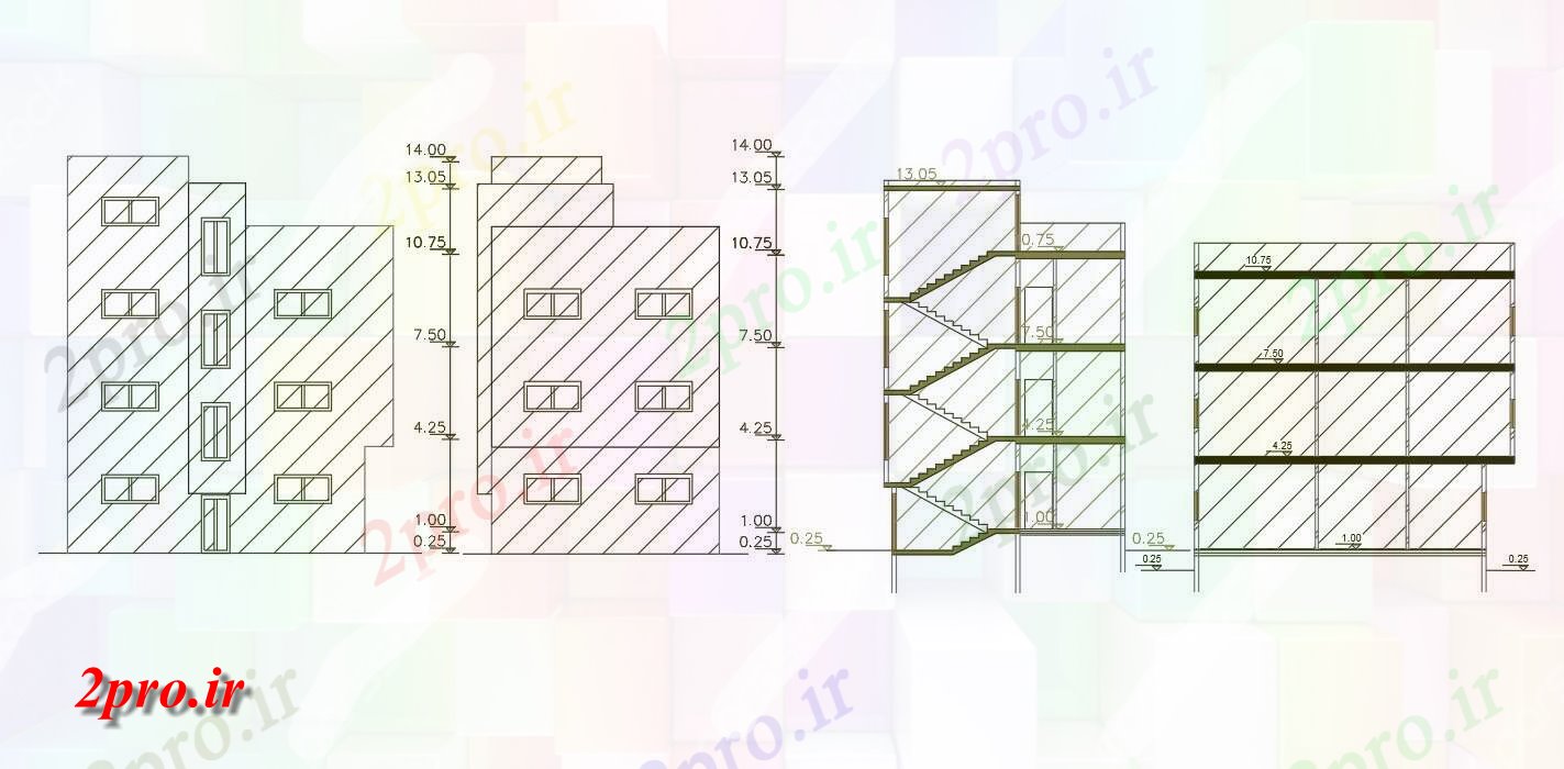 دانلود نقشه مسکونی  ، ویلایی ، آپارتمان  فوت مربع آپارتمان   ساختمان (بخشی) نما طراحی (کد156342)