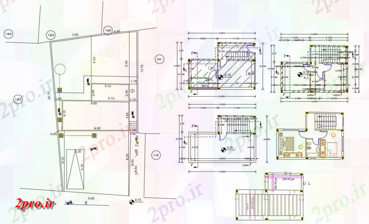 دانلود نقشه مسکونی ، ویلایی ، آپارتمان طرحی های کوچک 2 BHK خانه اتوکد 6 در 9 متر (کد156353)