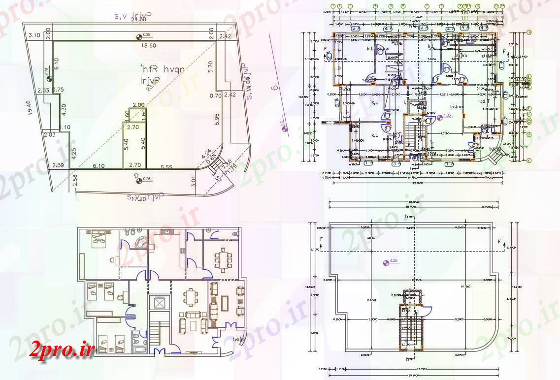 دانلود نقشه خانه های کوچک ، نگهبانی ، سازمانی - X 60 خانه مبلمان طراحی 14 در 19 متر (کد156373)