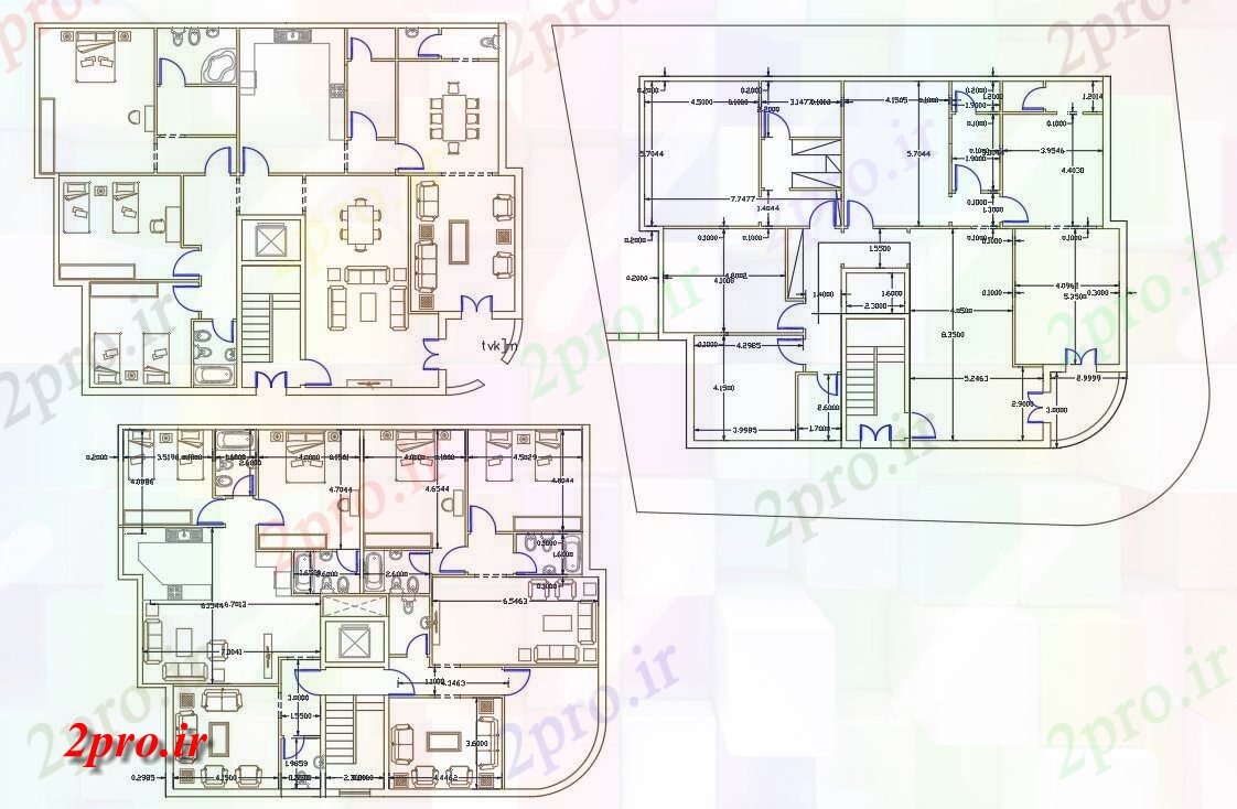 دانلود نقشه خانه های کوچک ، نگهبانی ، سازمانی - و 4 BHK لوکس خانه طرح 14 در 19 متر (کد156378)