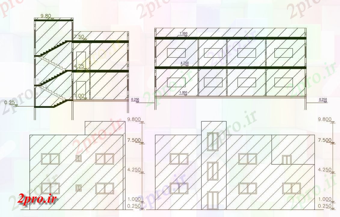 دانلود نقشه مسکونی  ، ویلایی ، آپارتمان  اتوکد ساختمان خانه بخشی نما (کد156391)