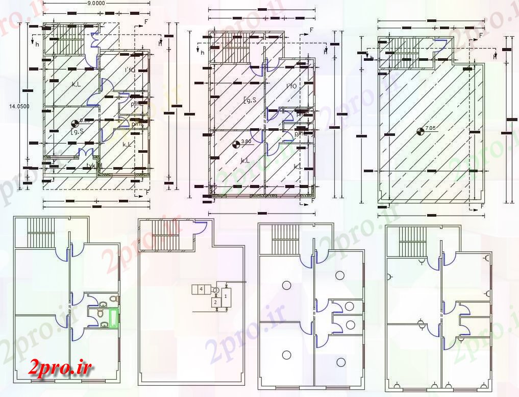 دانلود نقشه خانه های کوچک ، نگهبانی ، سازمانی - X 45 خانه طرحی (150 میدان متری) 9 در 14 متر (کد156395)