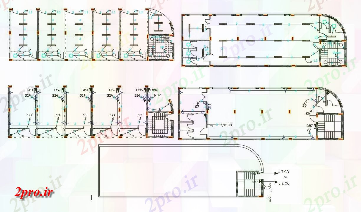 دانلود نقشه ساختمان اداری - تجاری - صنعتی طرحی فروشگاه تجاری چیدمان برق 8 در 25 متر (کد156416)