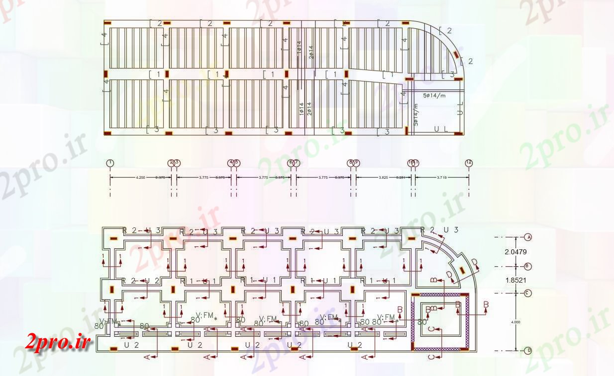 دانلود نقشه ساختمان اداری - تجاری - صنعتی طرحی ساخت و ساز کار فروشگاه طبقه 8 در 25 متر (کد156417)