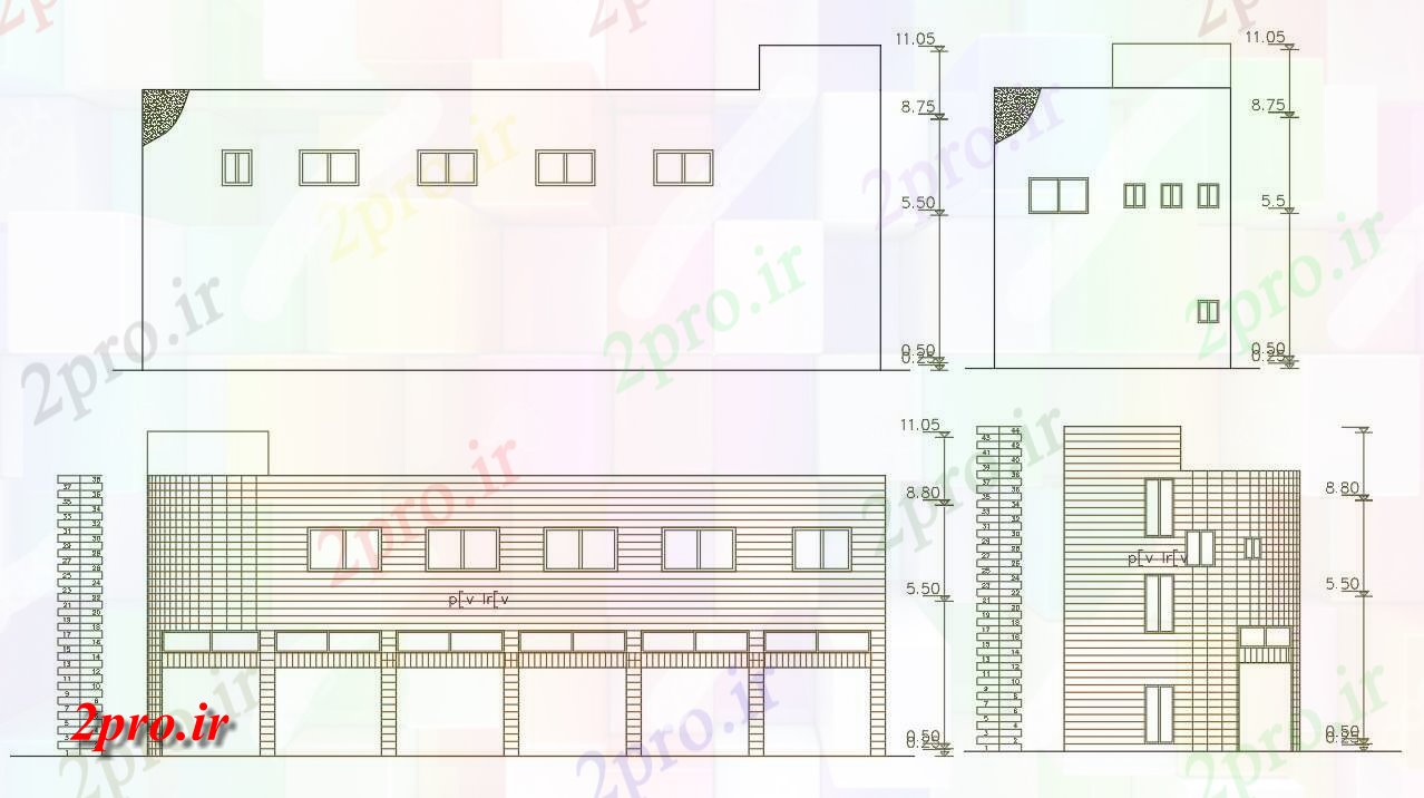 دانلود نقشه ساختمان اداری - تجاری - صنعتی متر مربع ساختمان تجاری فروشگاه نمای طراحی (کد156418)