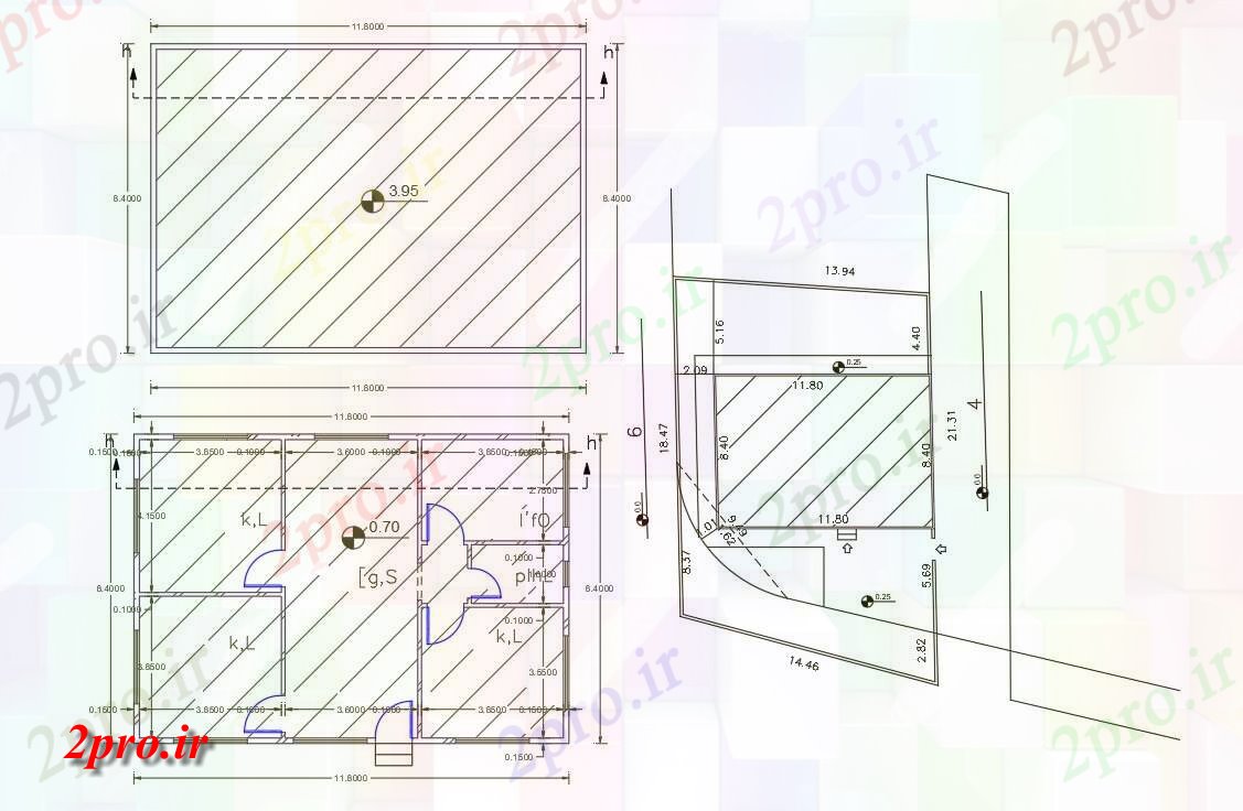 دانلود نقشه خانه های کوچک ، نگهبانی ، سازمانی - X 36 مجلس 8 در 11 متر (کد156434)