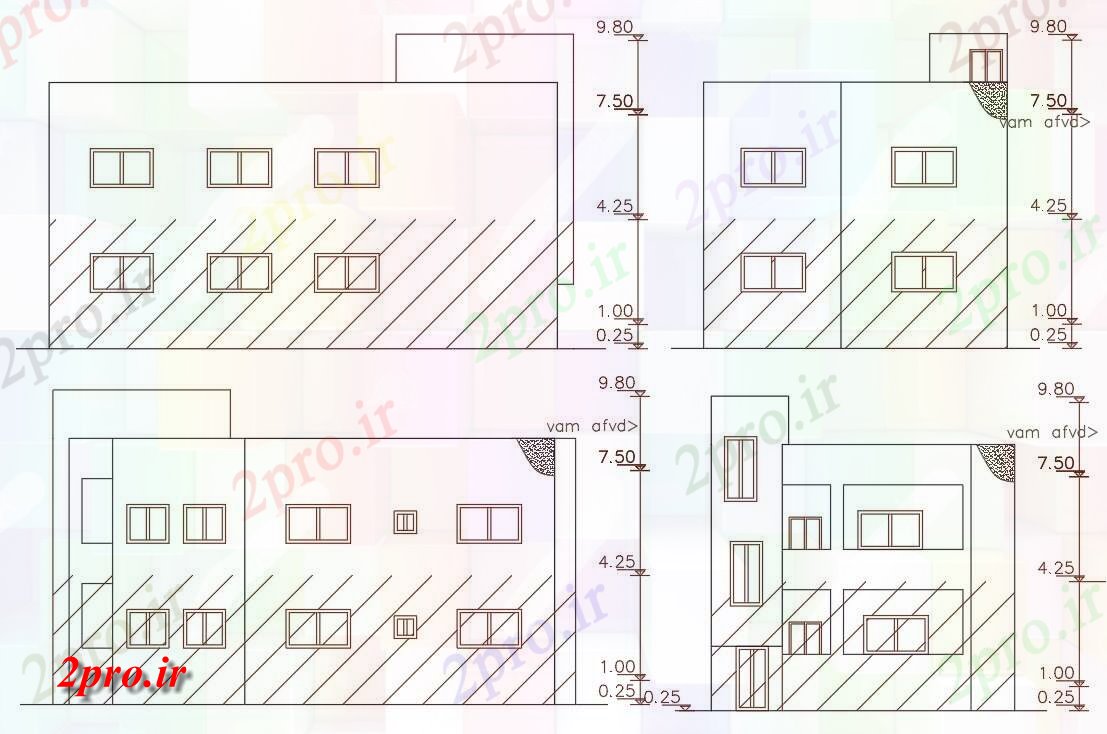 دانلود نقشه مسکونی  ، ویلایی ، آپارتمان  فوت مربع ساختمان خانه نمای (کد156438)