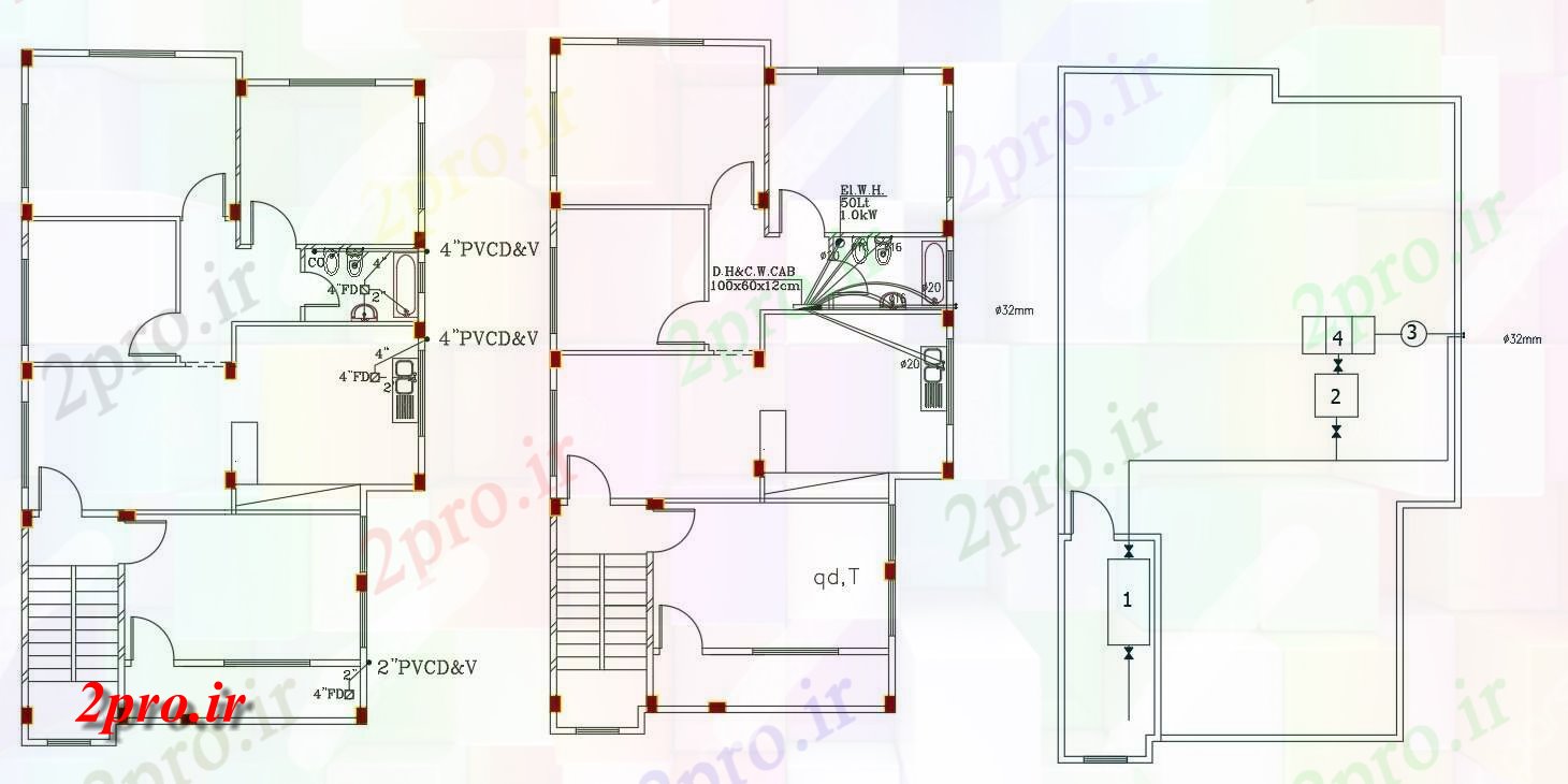 دانلود نقشه مسکونی ، ویلایی ، آپارتمان BHK خانه لوله کشی 9 در 16 متر (کد156441)