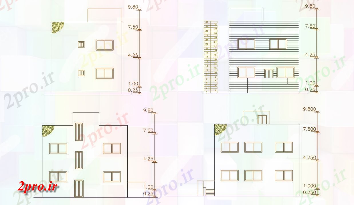 دانلود نقشه مسکونی  ، ویلایی ، آپارتمان  فوت مربع ساختمان خانه نمای طراحی (کد156475)