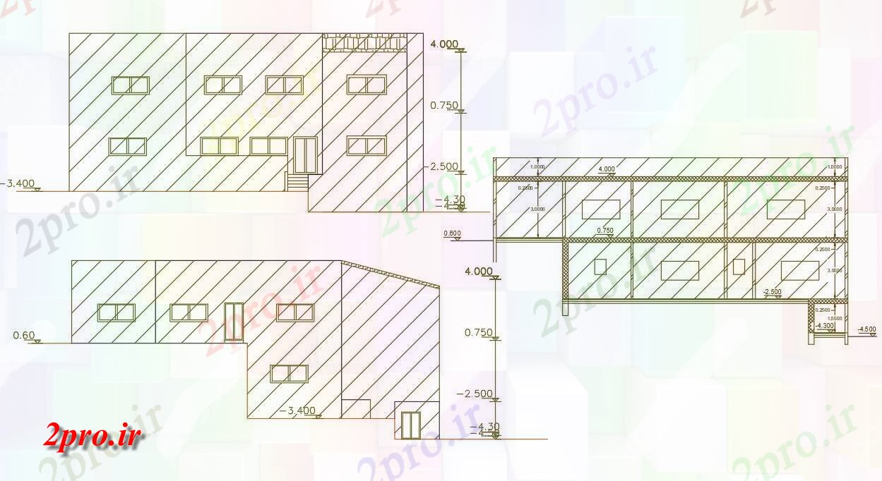 دانلود نقشه مسکونی  ، ویلایی ، آپارتمان  اتوکد خانواده خانه ساختمان (بخشی) نما (کد156480)