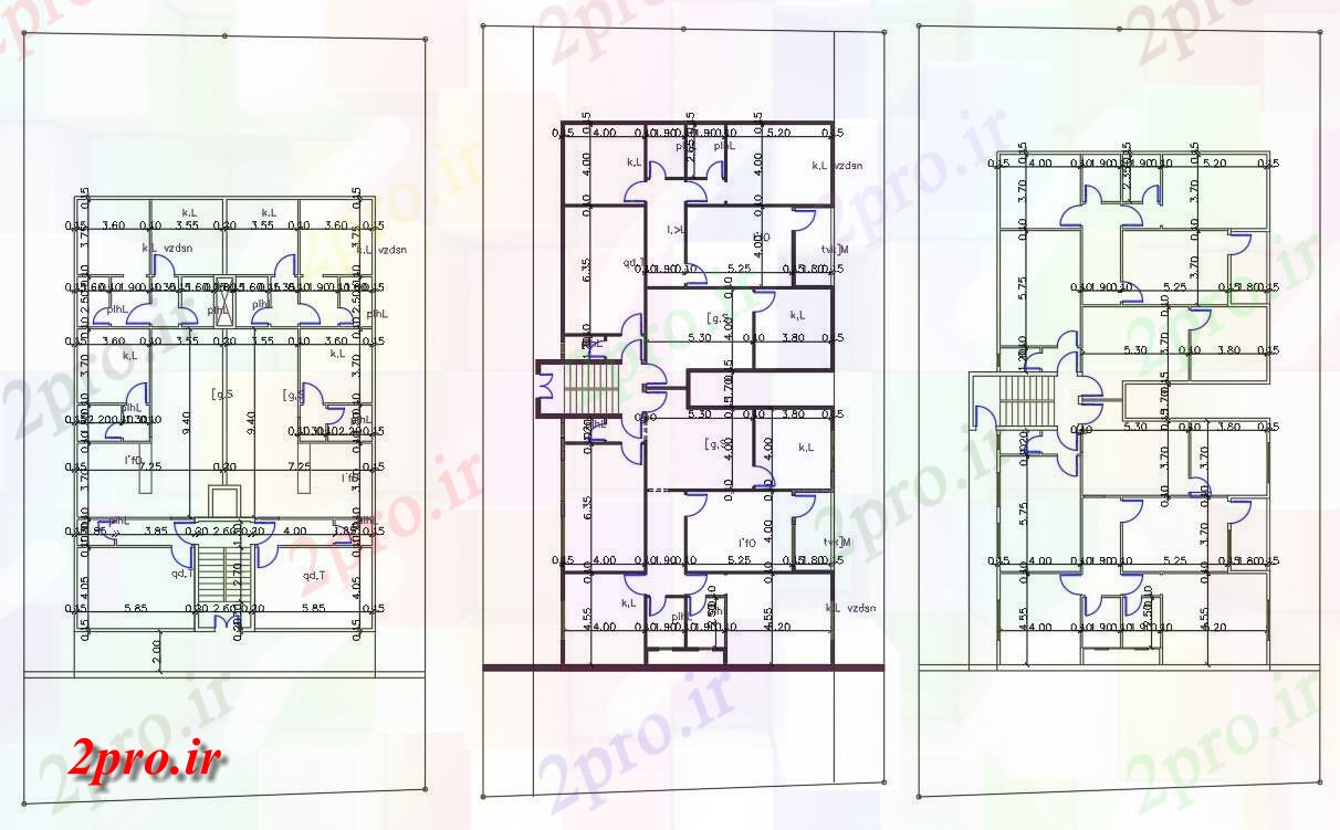 دانلود نقشه مسکونی ، ویلایی ، آپارتمان اتوکد 3 طرحی خانه BHK با گزینه های مختلف نشیمن 13 در 27 متر (کد156492)