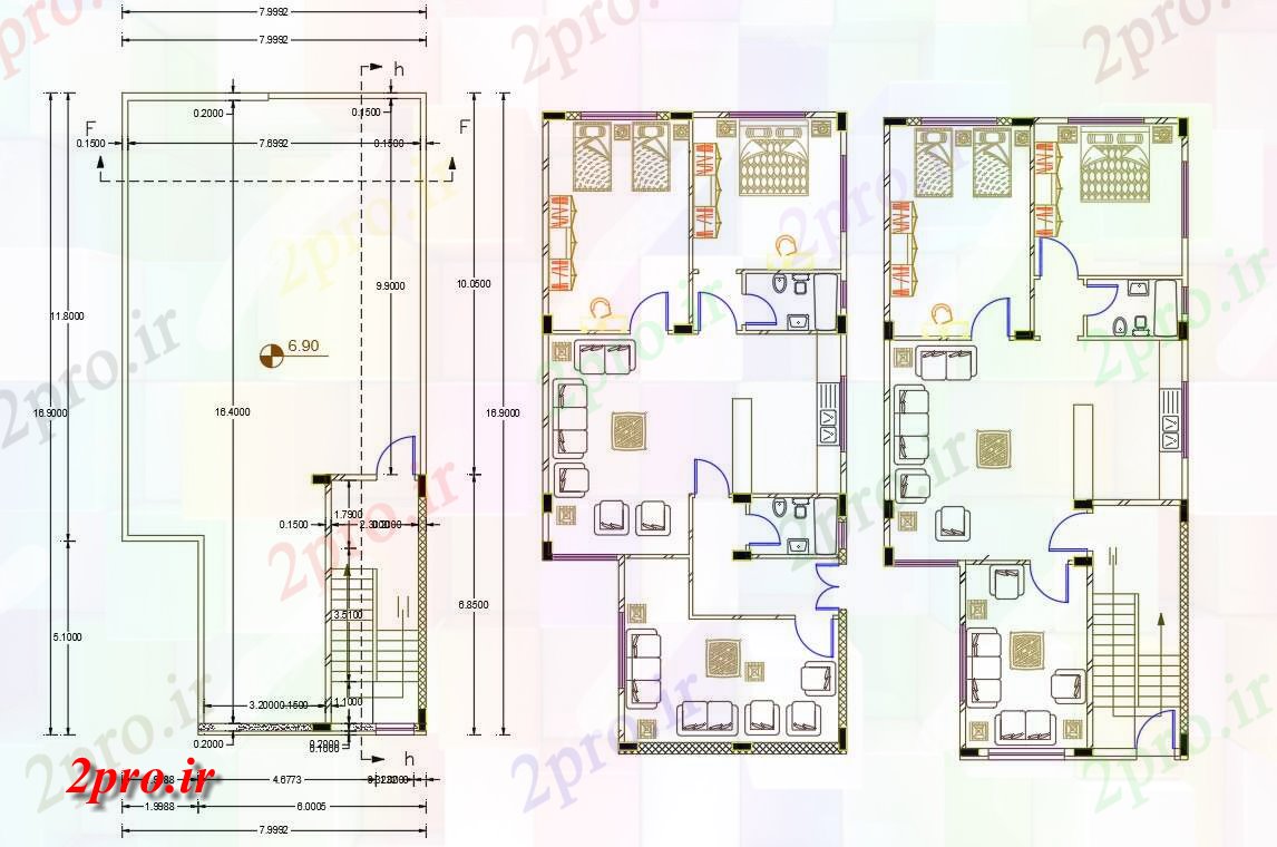 دانلود نقشه مسکونی ، ویلایی ، آپارتمان X 55 خانه مبلمان طراحی 7 در 16 متر (کد156511)