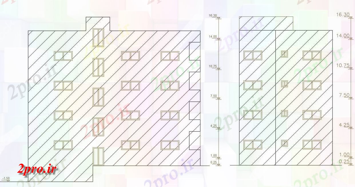 دانلود نقشه مسکونی  ، ویلایی ، آپارتمان  فوت مربع آپارتمان   ساختمان نمای طراحی (کد156518)