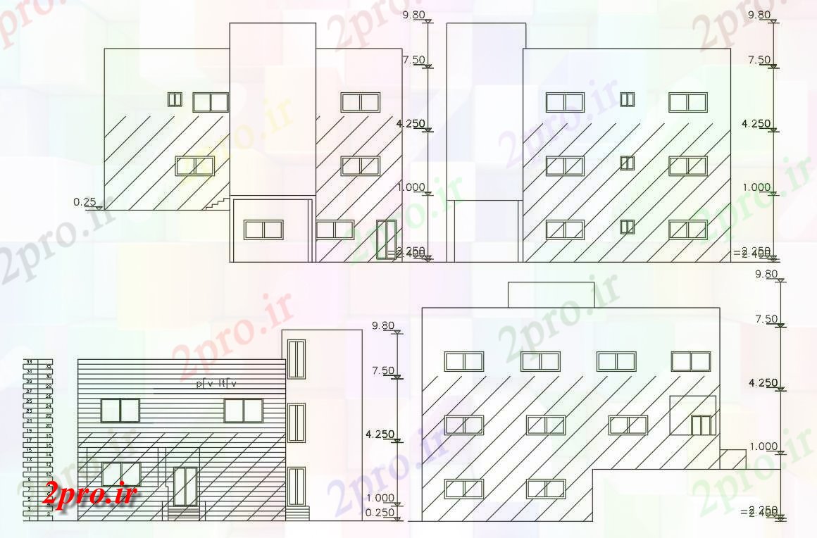 دانلود نقشه مسکونی  ، ویلایی ، آپارتمان  فوت مربع آپارتمان   نمای طراحی (کد156522)