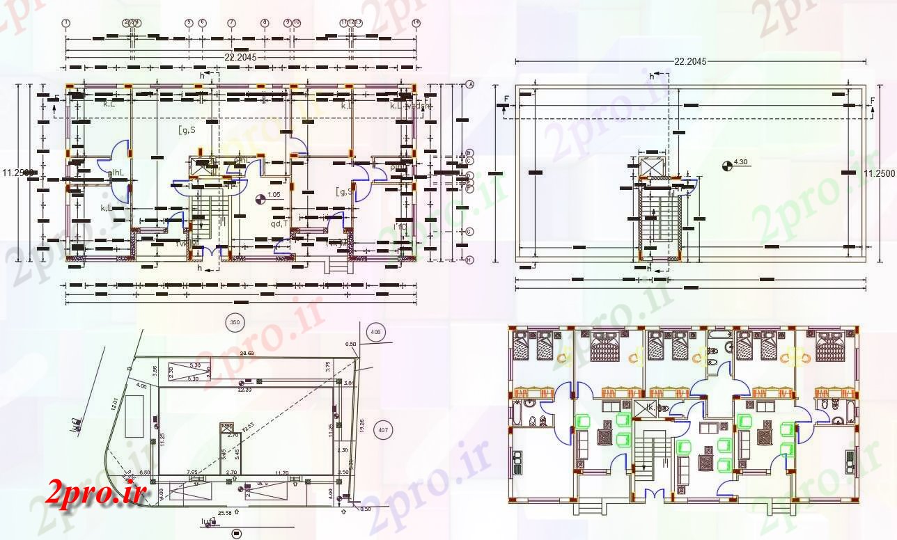 دانلود نقشه مسکونی ، ویلایی ، آپارتمان X 72 خانه مشترک طرحی 12 در 22 متر (کد156536)