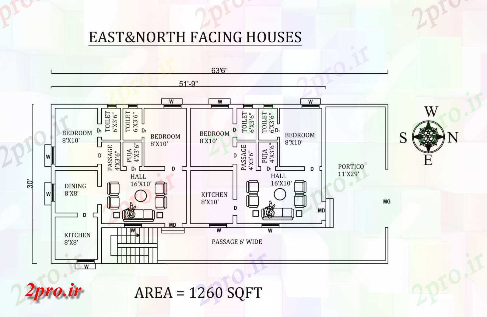 دانلود نقشه مسکونی ، ویلایی ، آپارتمان 6 X 30 '2bhk شگفت انگیز شرق و شمالی دو خانه طرحی به عنوان در هر Vastu Shastra هستند، و PDF اطلاعات 8 در 15 متر (کد156546)