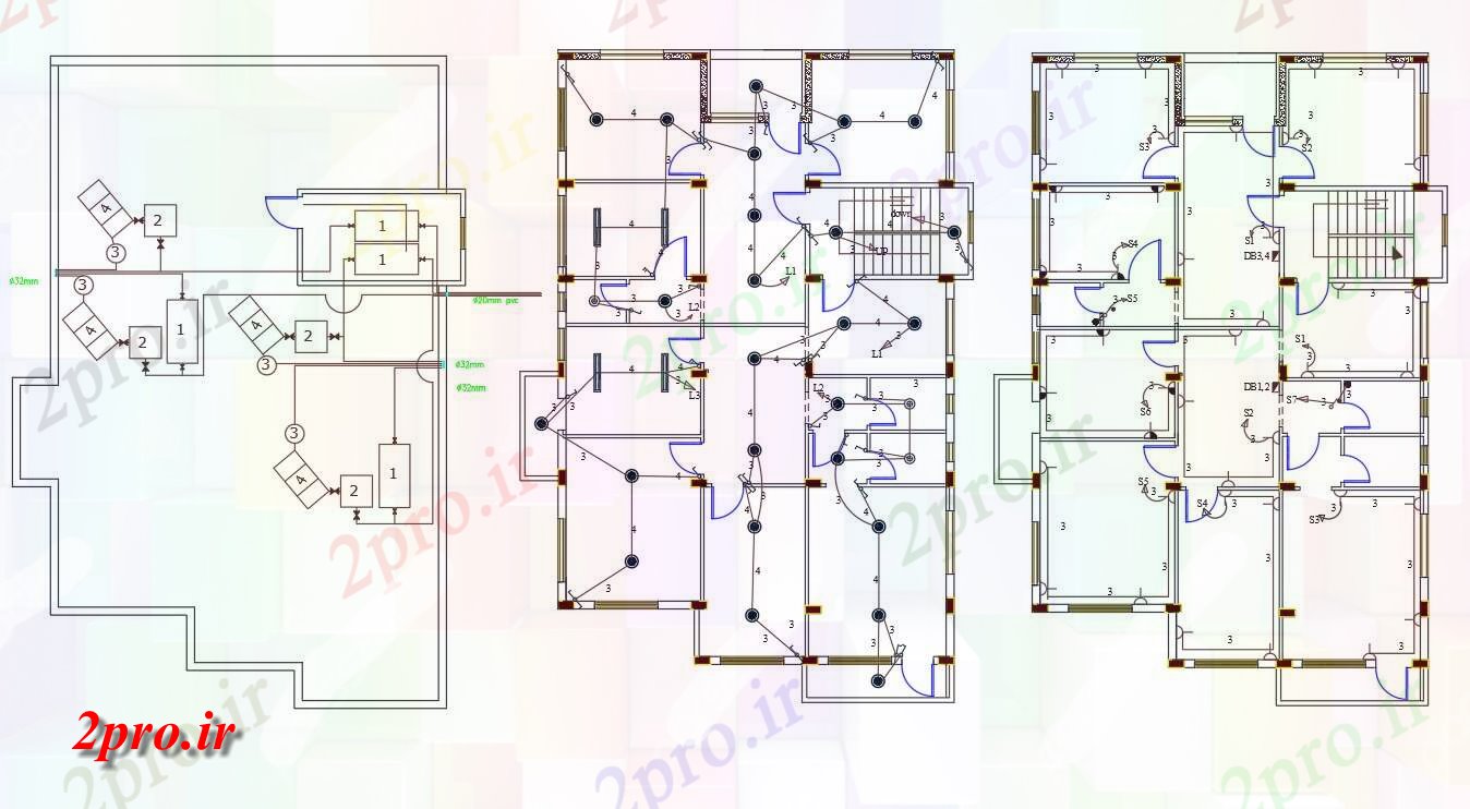دانلود نقشه برق کشی ، اتصالات آپارتمان   خانه چیدمان برق طرحی  (کد156548)