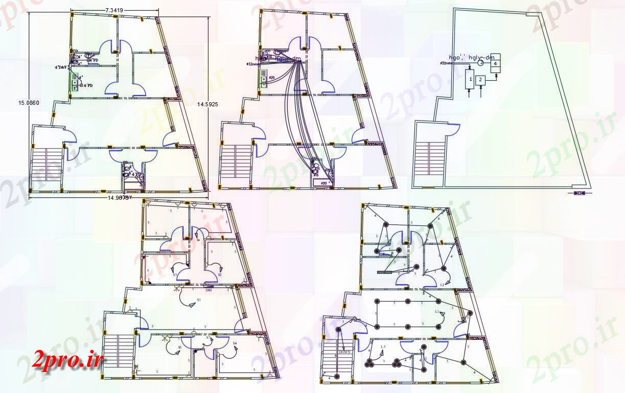 دانلود نقشه مسکونی ، ویلایی ، آپارتمان BHK خانه برق و لوله کشی طراحی 14 در 15 متر (کد156554)