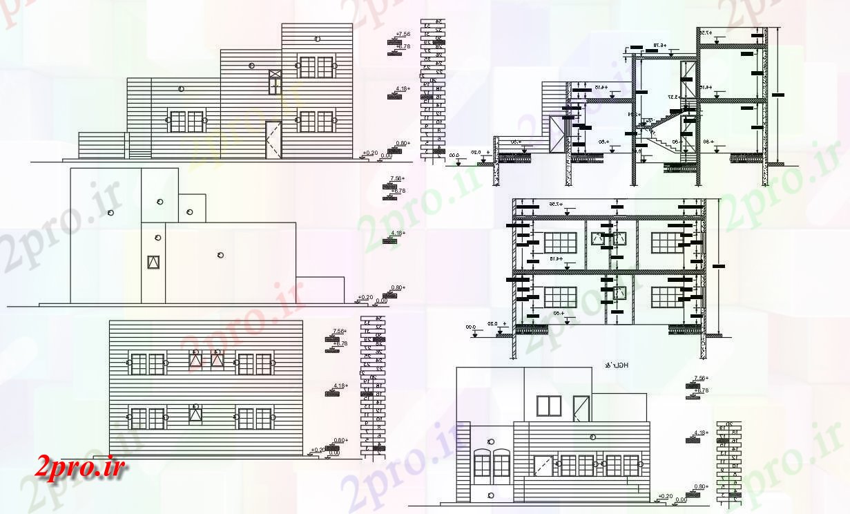 دانلود نقشه خانه های کوچک ، نگهبانی ، سازمانی - مدرن ویلایی بخشی نما   (کد156559)