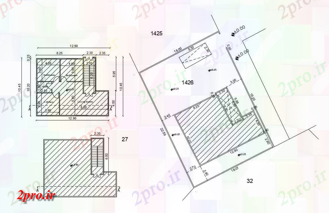 دانلود نقشه مسکونی ، ویلایی ، آپارتمان X 42 فوت خانه طرحی طبقه به 10 در 12 متر (کد156590)