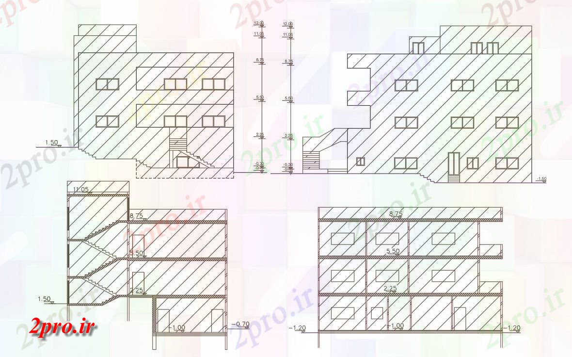 دانلود نقشه خانه های کوچک ، نگهبانی ، سازمانی - میدان محوطه ساختمان خانه بخشی نما طراحی (کد156604)